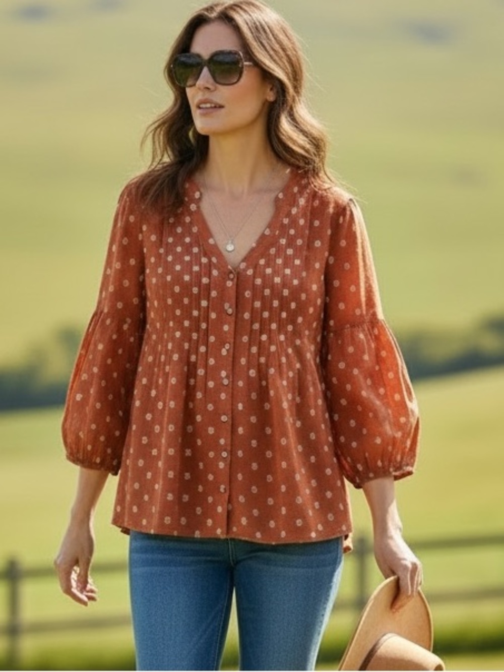 ✨ J. Jill Rust Floral Peasant Button Down Top | Size Large ✨
